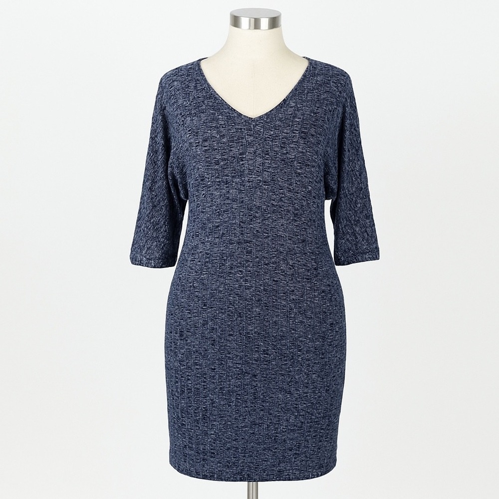 Everly Womens Medium‎ Tunic Sweater Dress Blue Ribbed 1/2 Sleeve